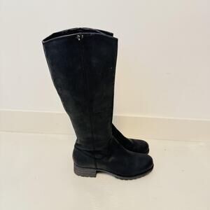 Clarks Boots Womens 7.5 Black Leather Knee High Zip Block Heel Riding Comfort